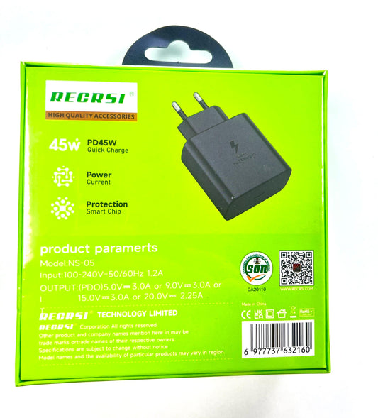 Cargador Recrsi 45w Tipo C PD NS-05