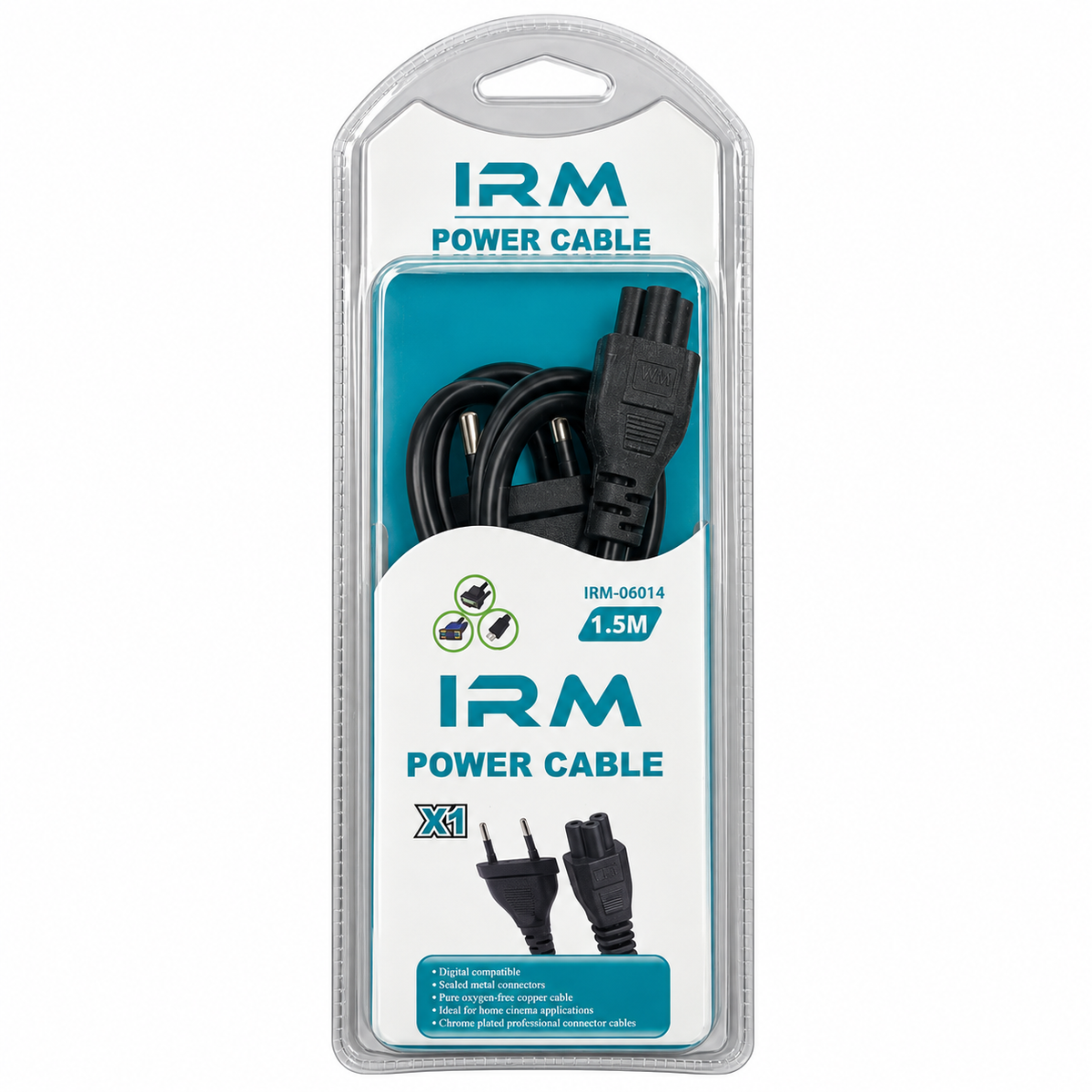 Cable de Poder Trébol IRM de 1,5 m para Cargador de Notebook