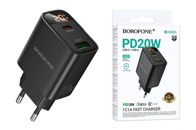Cargador Borofone BA96A 20W USB-C y USB-A con Indicador Digital