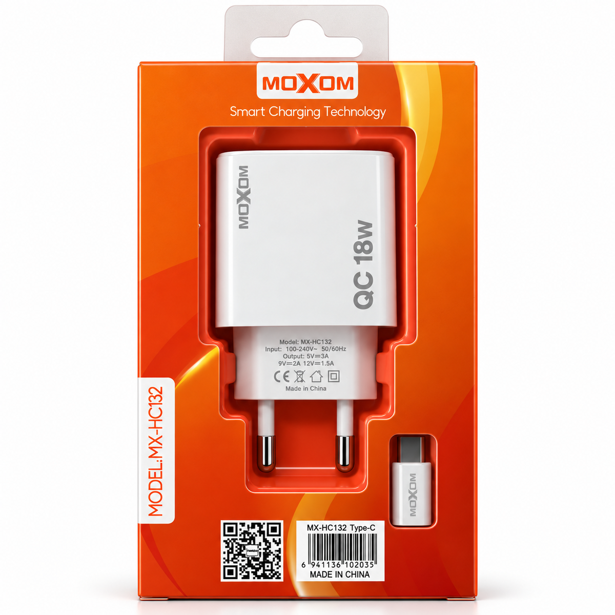 Cargador Moxom HC132 18W Carga Rápida con Cable Tipo C