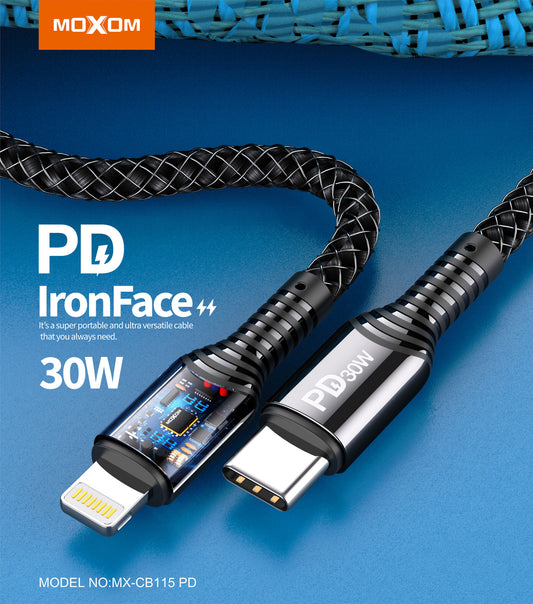 Cable datos Moxom CB115 30W PD Iron Face Tipo C a Lightning