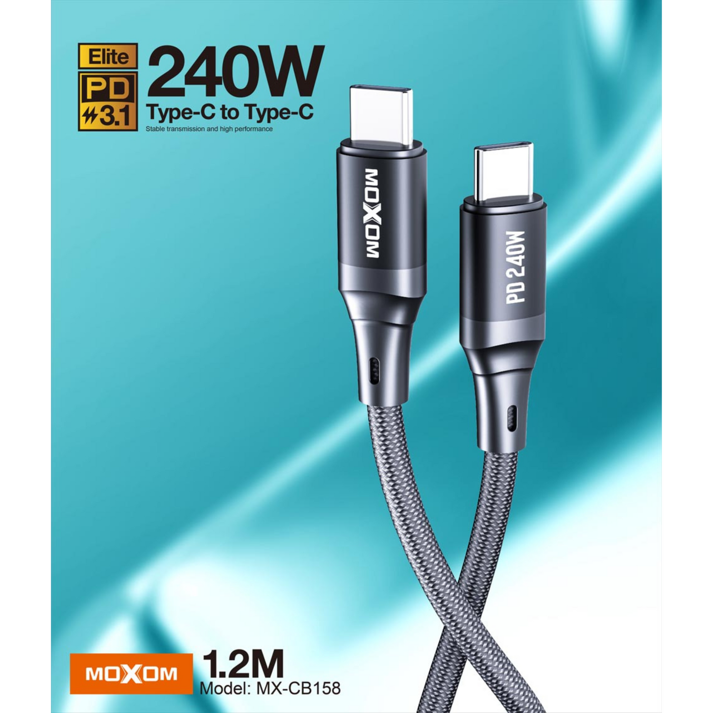 Cable Datos MOXOM MX-CB158 Elite PD de 240W Tipo C a Tipo C