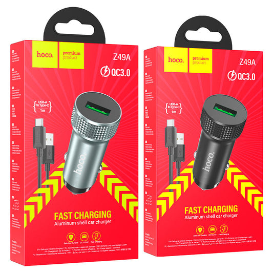 Cargador Automovil Hoco Z49A 18W con cable USB a Tipo C
