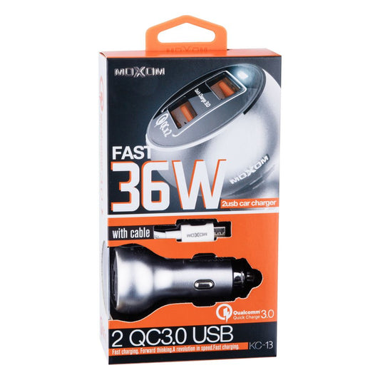 Cargador Automovil Moxom KC13 36W + Cable Tipo C Carga Rapida