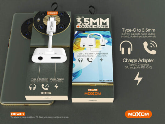 Adpatador Moxom AX19 Tipo-C 3,5 mm A Tipo-C 3A PD