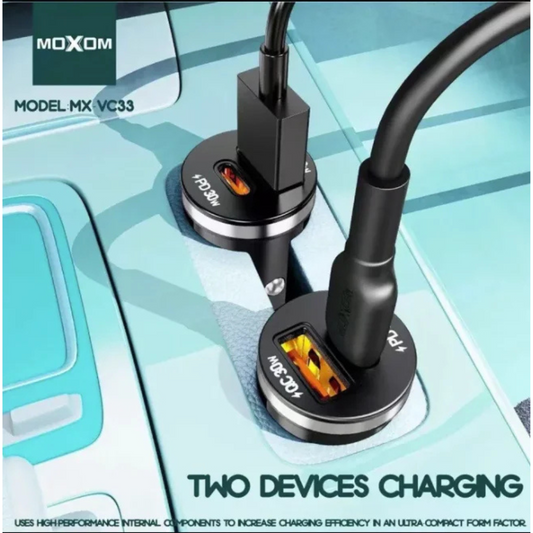 Cargador Automovil MOXOM VC33 30W Carga Rapida Con Cable Tipo C a Tipo C