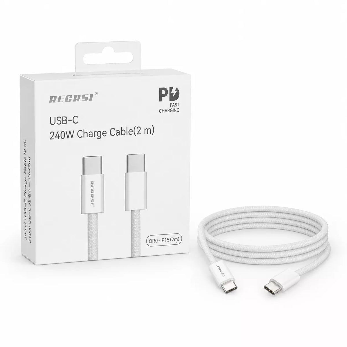 Cable USB-C a USB-C RECRSI ORG-IP15 240W de 2 Metros – Blanco