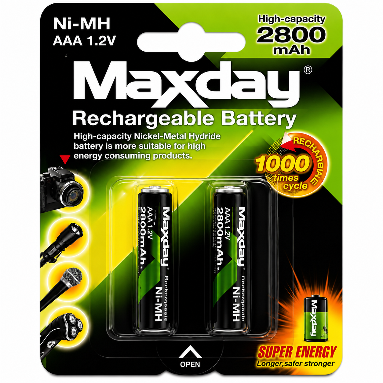 Pilas Recargables AAA Maxday Ni-MH 1.2V Pack 2 Unidades 2800 MAH