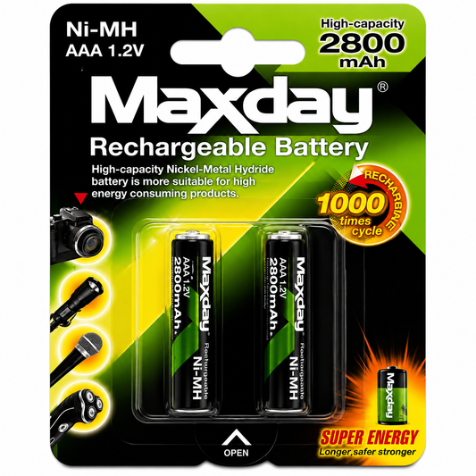 Pilas Recargables AAA Maxday Ni-MH 1.2V Pack 2 Unidades 2800 MAH