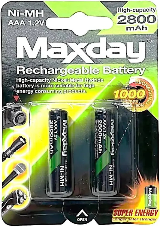 Pilas Recargables AAA Maxday Ni-MH 1.2V Pack 2 Unidades 2800 MAH