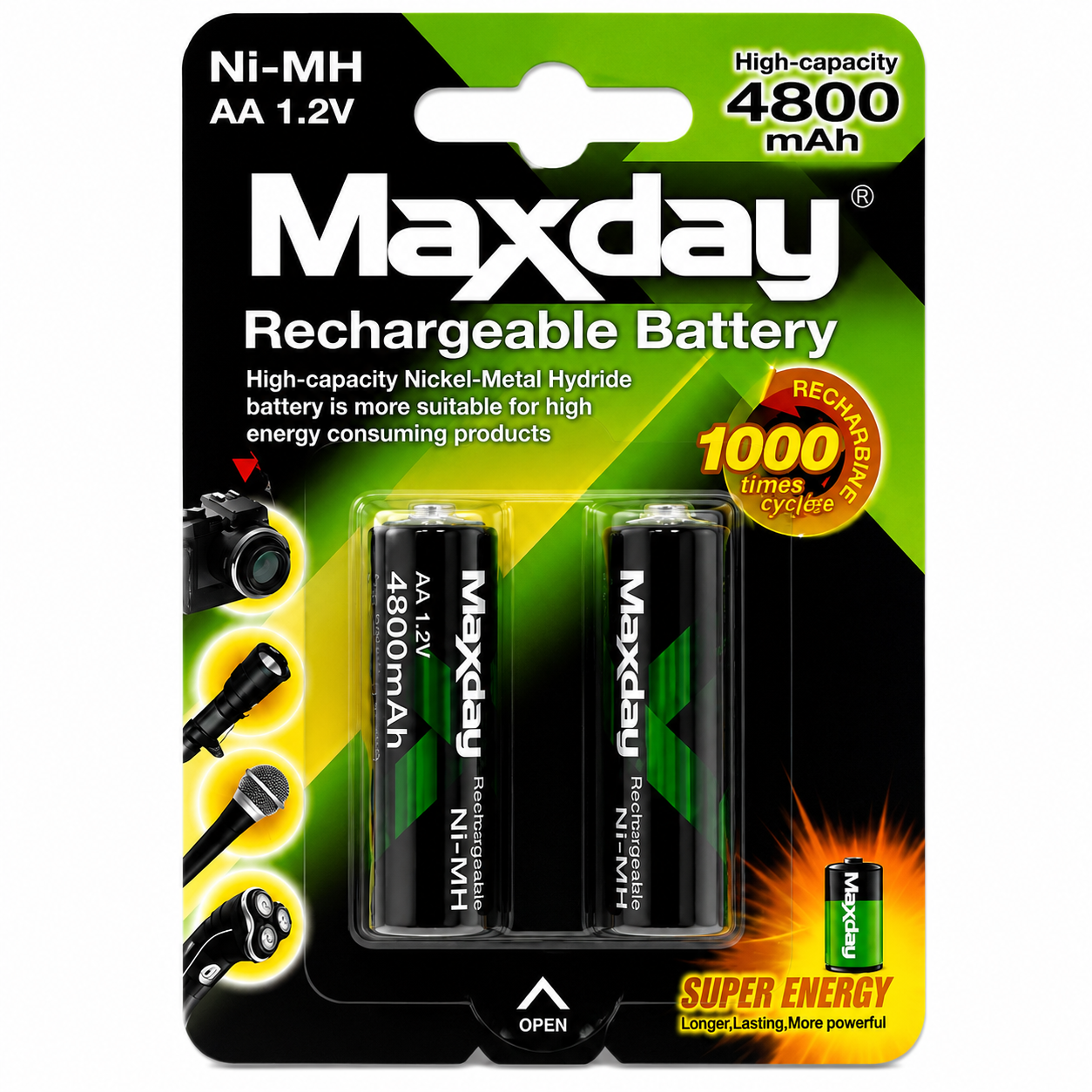 Pilas Recargables AA Maxday Ni-MH 1.2V Pack 2 Unidades 4800 MAH