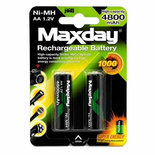 Pilas Recargables AA Maxday Ni-MH 1.2V Pack 2 Unidades 4800 MAH