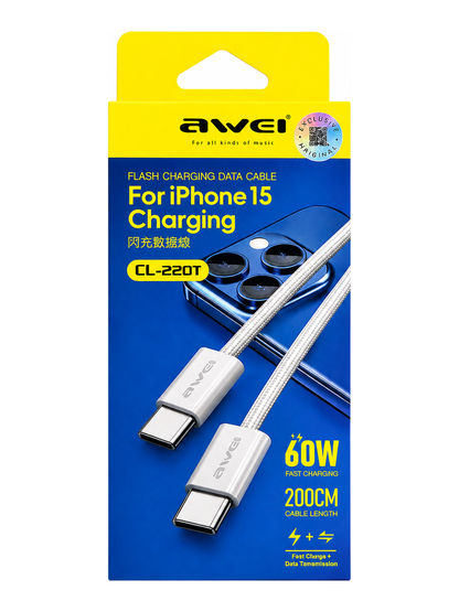 Cable AWEI CL-220T USB-C a USB-C 60W – 2 Metros