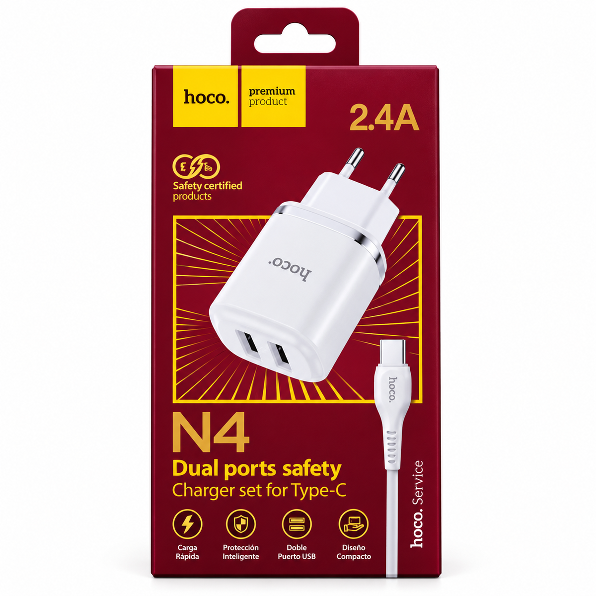 Cargador Hoco N4 2.4A Doble USB con Cable USB-C