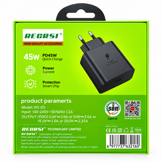 Cargador Recrsi NS-05 45W USB-C PD Carga Rápida vista 2