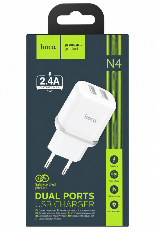 Cargador Hoco N4 2.4A Doble USB con Cable Lightning
