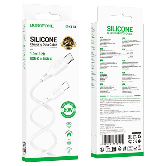 Cable USB-C a USB-C Borofone BX113 60W Blanco – 1 Metro
