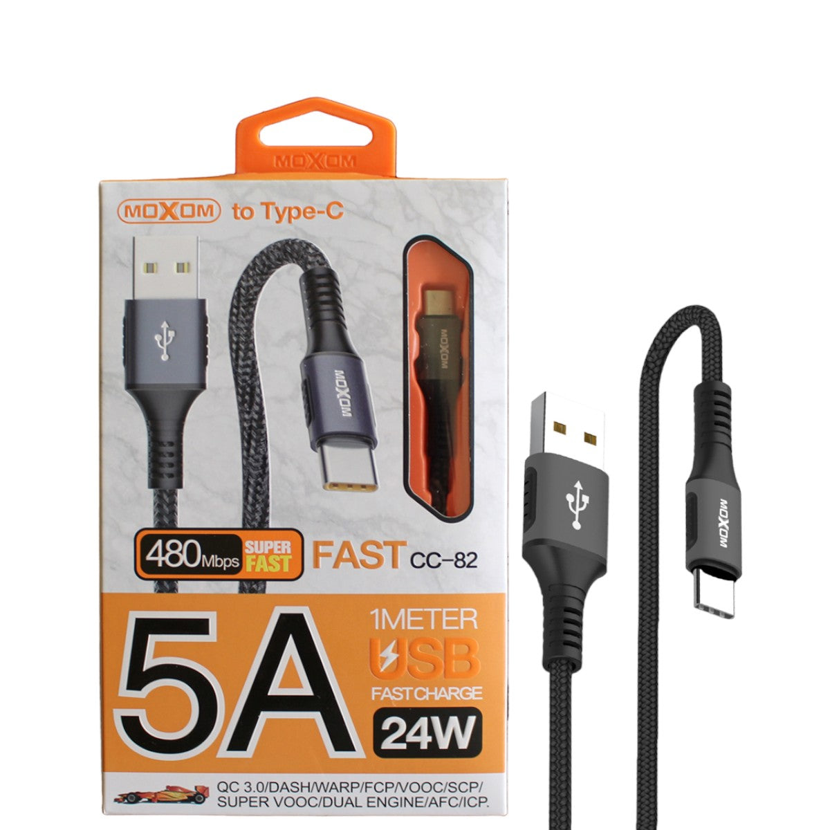 Cable dato Moxom CC-82 24W 5A USB a Tipo C Carga Rápida