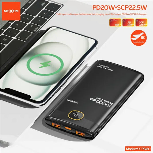 Power Bank Moxom PB160 10.000 mAh 22.5W PD Carga Rápida