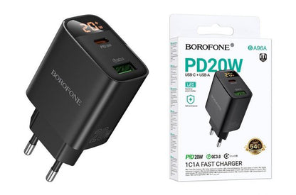 Cargador Borofone BA96A 20W USB-C y USB-A con Indicador Digital