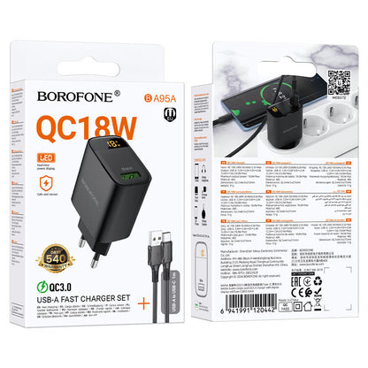 Cargador Borofone BA95A 18W USB-A QC3.0 con Cable USB-C