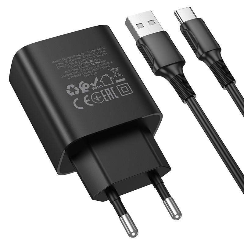 Cargador Borofone BA95A 18W USB-A QC3.0 con Cable USB-C
