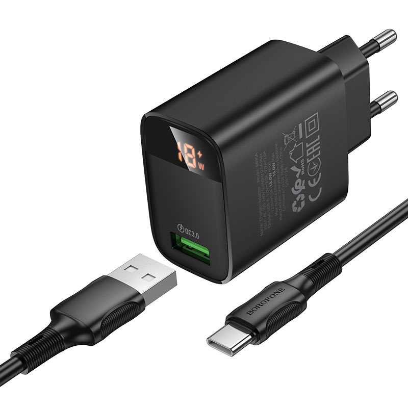 Cargador Borofone BA95A 18W USB-A QC3.0 con Cable USB-C