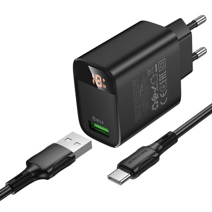Cargador Borofone BA95A 18W USB-A QC3.0 con Cable USB-C