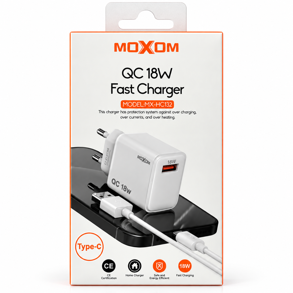 Cargador Moxom HC132 18W Carga Rápida con Cable Tipo C