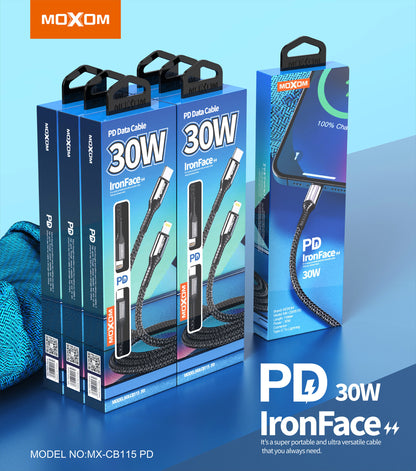 Cable datos Moxom CB115 30W PD Iron Face  Tipo C a Lightning