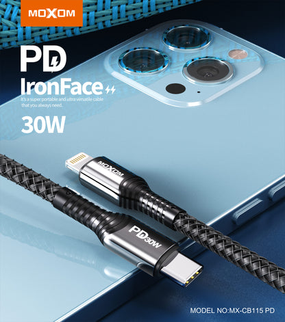 Cable datos Moxom CB115 30W PD Iron Face  Tipo C a Lightning