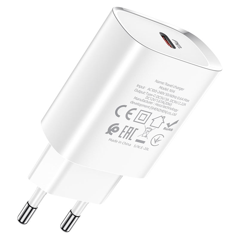 Cargador Hoco N14 PD20W con cable USB C a USB C