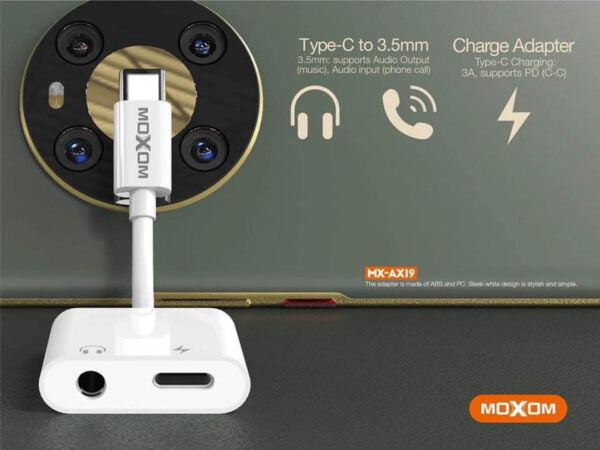 Adaptador Moxom AX19 Tipo-C 3,5 mm A Tipo-C 3A PD
