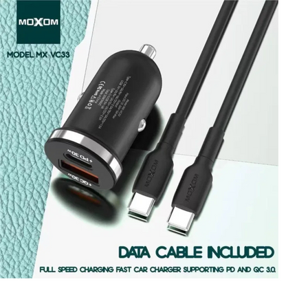 Cargador Automovil MOXOM VC33 30W Carga Rapida Con Cable Tipo C a Tipo C