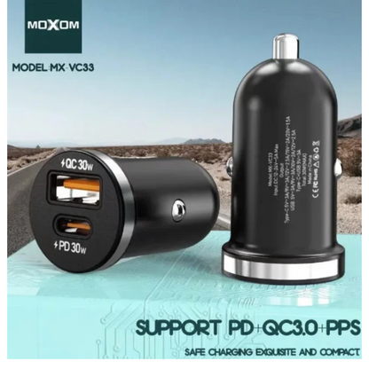 Cargador Automovil MOXOM VC33 30W Carga Rapida Con Cable Tipo C a Tipo C